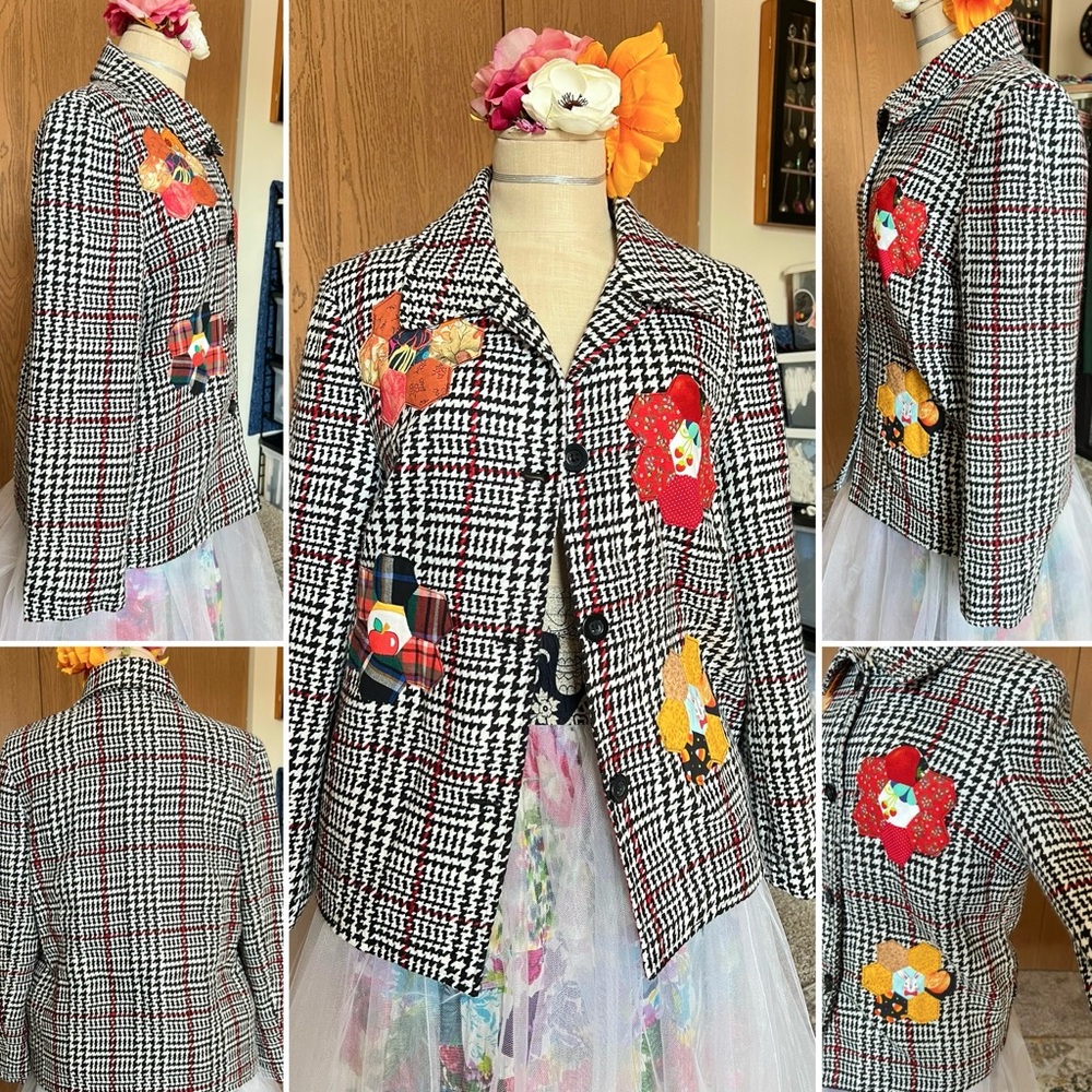 Plaid Blazer with Hexie flowers